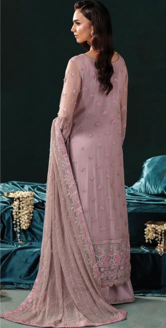 MEERAL BY SAAD SHAIKH D-007 Embroidered Hand Embellished  Chiffon Suit With Embroidered Chiffon  duppata