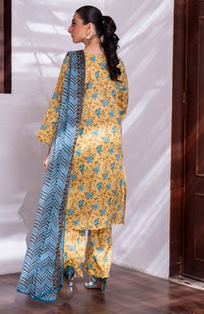 Allover print lawn suit with chiffon Dupatta