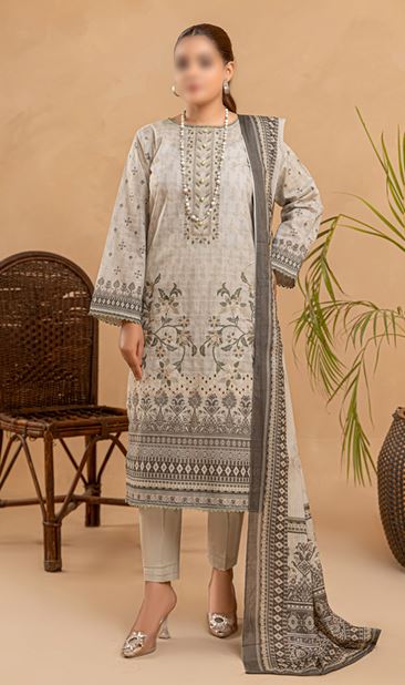 JASMINE FANTAK V/11 08 Lawn embroidery suit with fancy Voil  Dupatta..