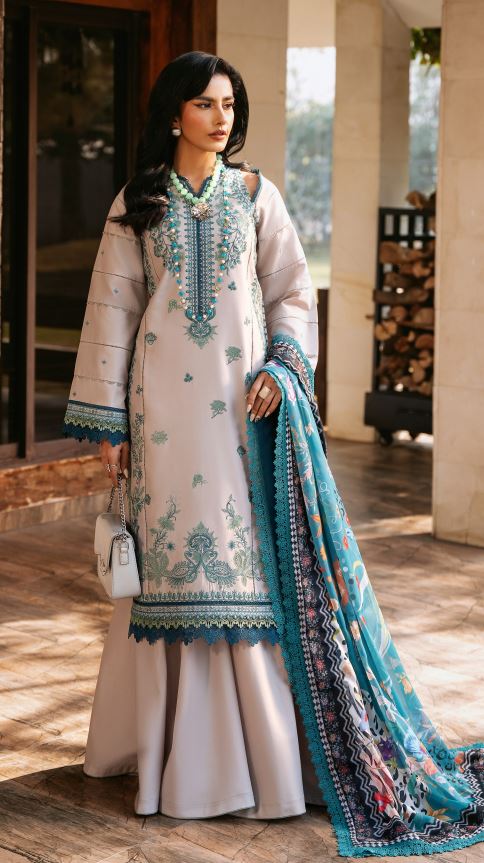 Kayra Binilyas 317 B Dyed Lawn Borer Embroidered Suit With Printed Silk Dupatta 3pc