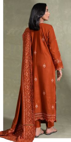 CORAL CO-02 Peach Leather Embroidery Suit With Pashmina Embroidery Shawl