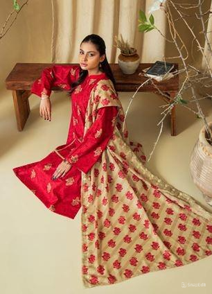 Digital Printed Embroidered Khadar Suit with Embroidered Shawl