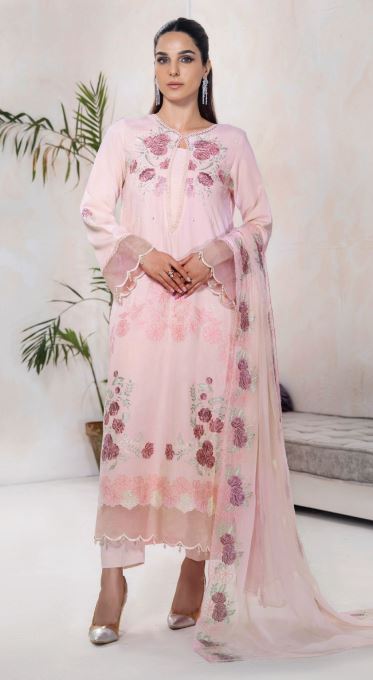 Karandi embroidery suit with chiffon embroidery dupatta