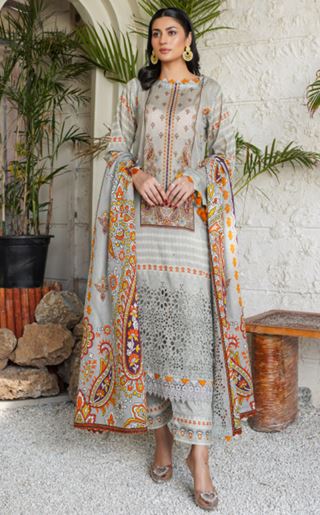 ICON RANGOLI MR 08 Print ChickenKari Lawn Embroidery Suit With Lawn Embroidery Dupatta