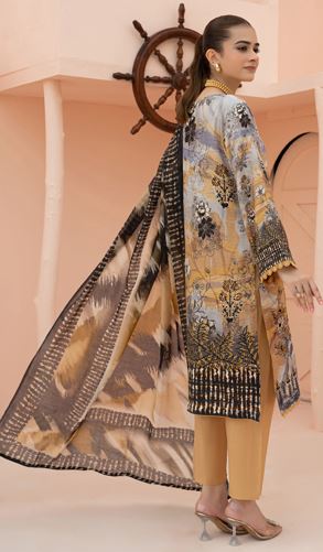 AIN ALIF V/361 07 Printed And Embroidered Viscous Bana Dora With Diamond  Dupatta And Fine Plain Trousers