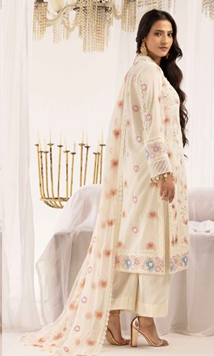 JASMIINE MAHEES RA 07 Elegant embroidered karandi suit with embroidered crinkle duppata