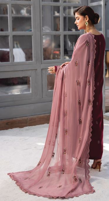 FAREEHA HUMDUM 007 Premium Embroidered  VISCOSE Collection with Heavy Embroidered Chiffon Contrast Duppata