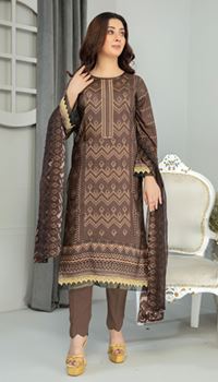 MINAHIL FATIMA"S V/1681 D 08 Linen Embroidery Suit with Chiffon Print Cutwork Dupatta