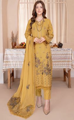 Hooria RA 08 luxury karandi embroidered shirt with embroidered crinkle stitch patch duppata