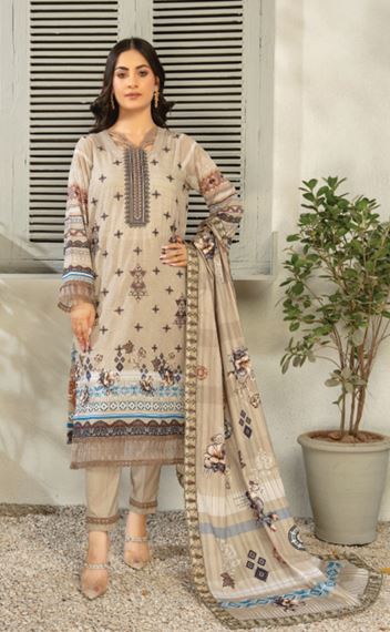 MALAIKA HAYA 08 Lawn Embroidery suit with 4 Sides embroidery Dupatta