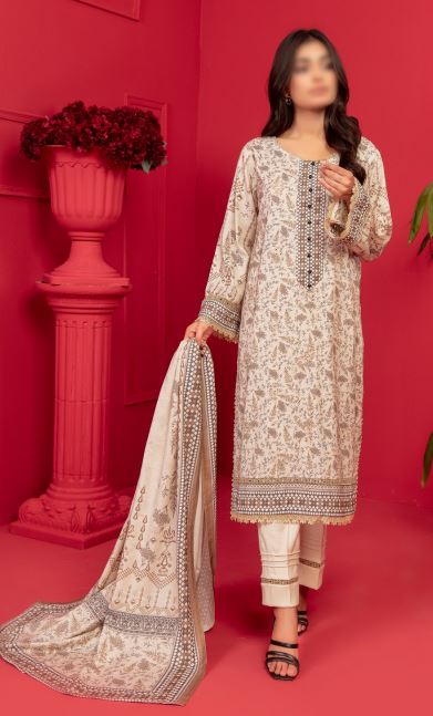 Pashmina Embroidery suit with Print Shawl