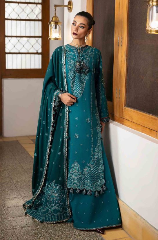 Embroidered Karandi Suit With Embroidered Shawls 3PC