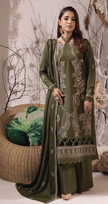 IRINA HUMDUM 08 Premium Embroidered P E A C H  W O O L Collection with Embroidered Same Fabric Shawl