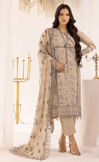 JASMIINE MAHEES RA 08 Elegant embroidered karandi suit with embroidered crinkle duppata