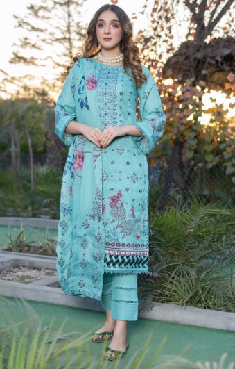 Lawn Embroidery suit with fancy Dupatta