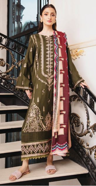 SERENE HUMDUM 08 Premium Embroidered  DHANAK Collection with Printed Wool Shawl