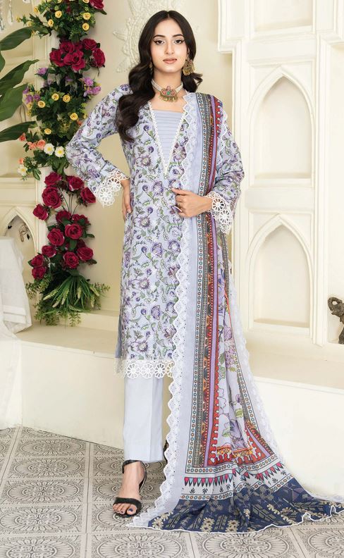 MASHAAL RA 08 Lawn Embroidery Suit With Voil Embroidery Dupatta