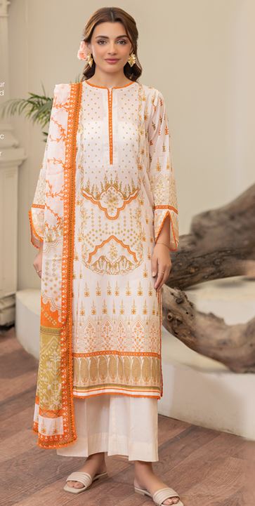 MAHRO BRENISH V/1 08 Lawn Print Suit 3 Piece With Crinkle Dupatta