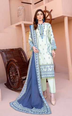 Lawn Embroidery suit with fancy Dupatta