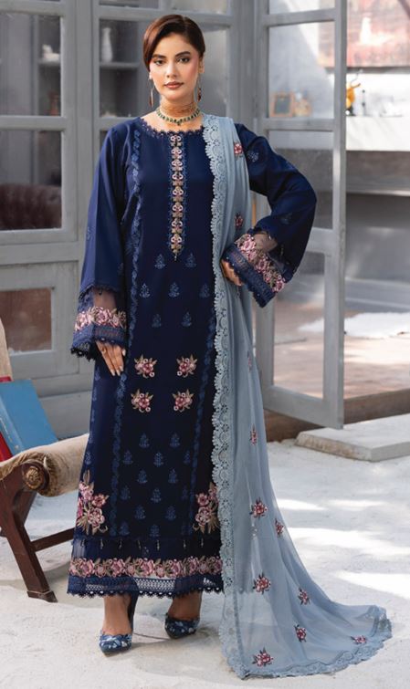 FAREEHA HUMDUM 008 Premium Embroidered  VISCOSE Collection with Heavy Embroidered Chiffon Contrast Duppata