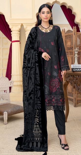 Premium Zari Peach Embroidery Suit with Velvet Cutwork Palachi Shawl