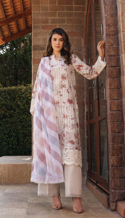 AFROZEH DAMASK AL-25-V2-08 A Lawn Embroidery suit with fancy Silky Dupatta