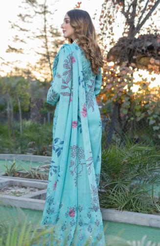 Lawn Embroidery suit with fancy Dupatta