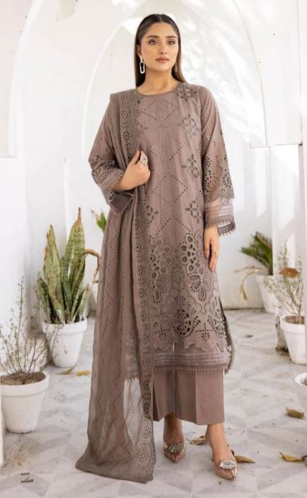 Laser cut chiken Kari suit with chiffon embroidery dupatta