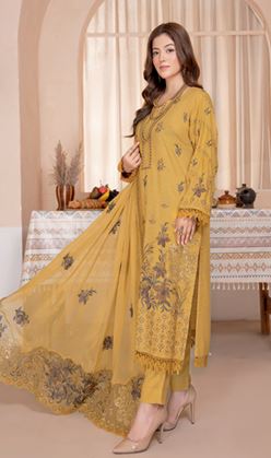 Hooria RA 08 luxury karandi embroidered shirt with embroidered crinkle stitch patch duppata