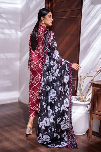 Allover print lawn suit with chiffon Dupatta