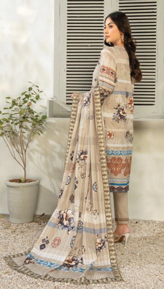 MALAIKA HAYA 08 Lawn Embroidery suit with 4 Sides embroidery Dupatta