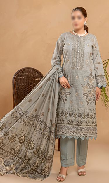 JASMINE FANTAK V/11 09 Lawn embroidery suit with fancy Voil  Dupatta..