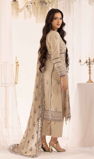 JASMIINE MAHEES RA 08 Elegant embroidered karandi suit with embroidered crinkle duppata