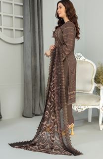 MINAHIL FATIMA"S V/1681 D 08 Linen Embroidery Suit with Chiffon Print Cutwork Dupatta