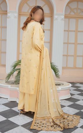 HINA FATIMA'S V/2405 08 Dobby Linen Embroidery Suit with Chiffon Embroidery Dupatta