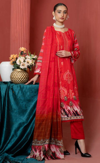 Lawn Embroidery suit with fancy Dupatta