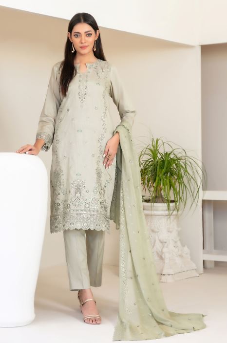 NAJWA TAWAKKAL 4437 Un-Stitched Fancy Embroidered Viscose Zari Shirt Designs with  Embroidered Chiffon Schiffli Dupatta & Un-Stitched Plain Staple Shalwar Fabric