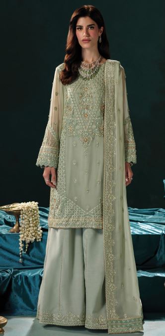 MEERAL BY SAAD SHAIKH D-009 Embroidered Hand Embellished  Chiffon Suit With Embroidered Chiffon  duppata