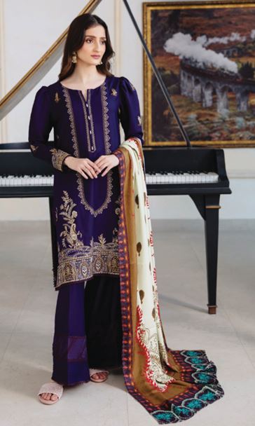 SERENE HUMDUM 09 Premium Embroidered  DHANAK Collection with Printed Wool Shawl