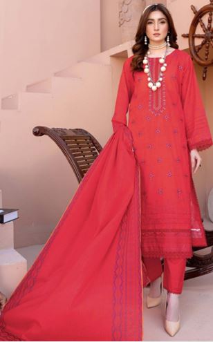 Lawn Embroidery suit with fancy Dupatta