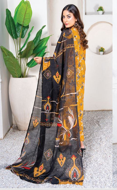 Allover print bana Dora viscose print suit with slub dupatta