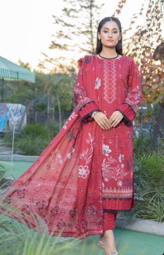 Lawn Embroidery suit with fancy Dupatta