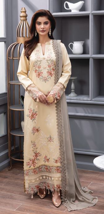 FAREEHA HUMDUM 009 Premium Embroidered  VISCOSE Collection with Heavy Embroidered Chiffon Contrast Duppata
