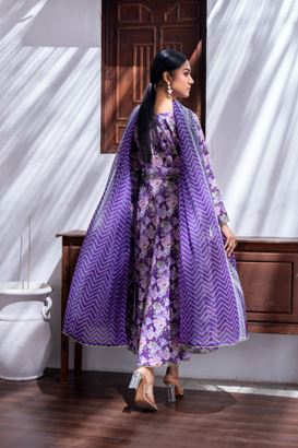 Allover print lawn suit with chiffon Dupatta