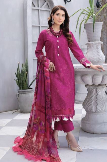 Premium Lawn embroidery suit with crinkle chiffon dupatta