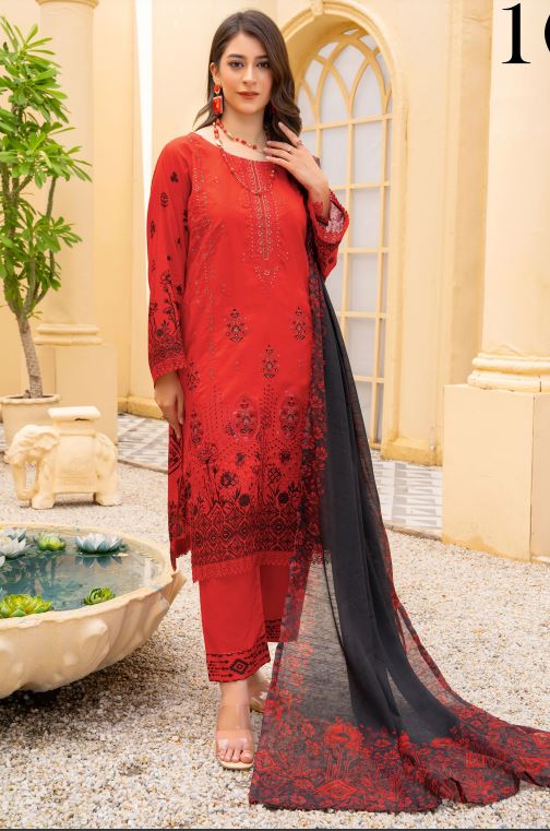 Raw Silk Viscose embroidery suit with fancy dupatta