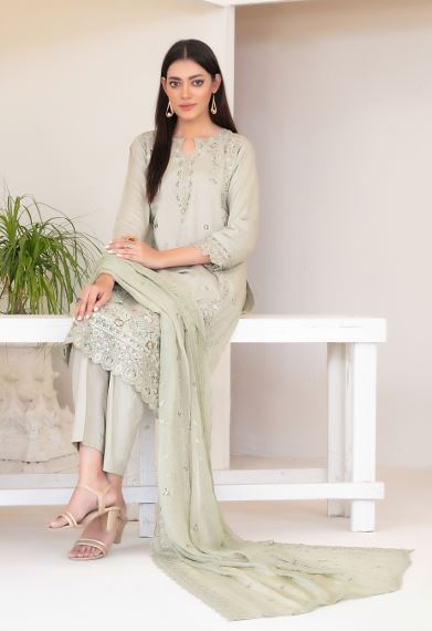 NAJWA TAWAKKAL 4437 Un-Stitched Fancy Embroidered Viscose Zari Shirt Designs with  Embroidered Chiffon Schiffli Dupatta & Un-Stitched Plain Staple Shalwar Fabric