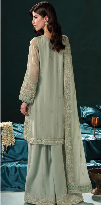 MEERAL BY SAAD SHAIKH D-009 Embroidered Hand Embellished  Chiffon Suit With Embroidered Chiffon  duppata
