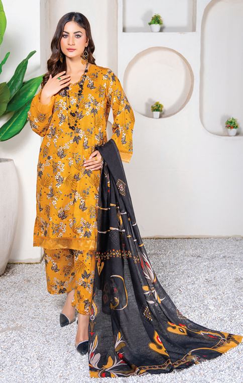 Allover print bana Dora viscose print suit with slub dupatta