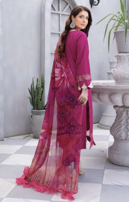 Premium Lawn embroidery suit with crinkle chiffon dupatta